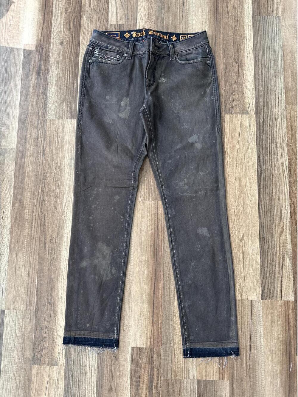 Rock Revival Amelie Skinny Jeans Gray Distressed 30 Biker